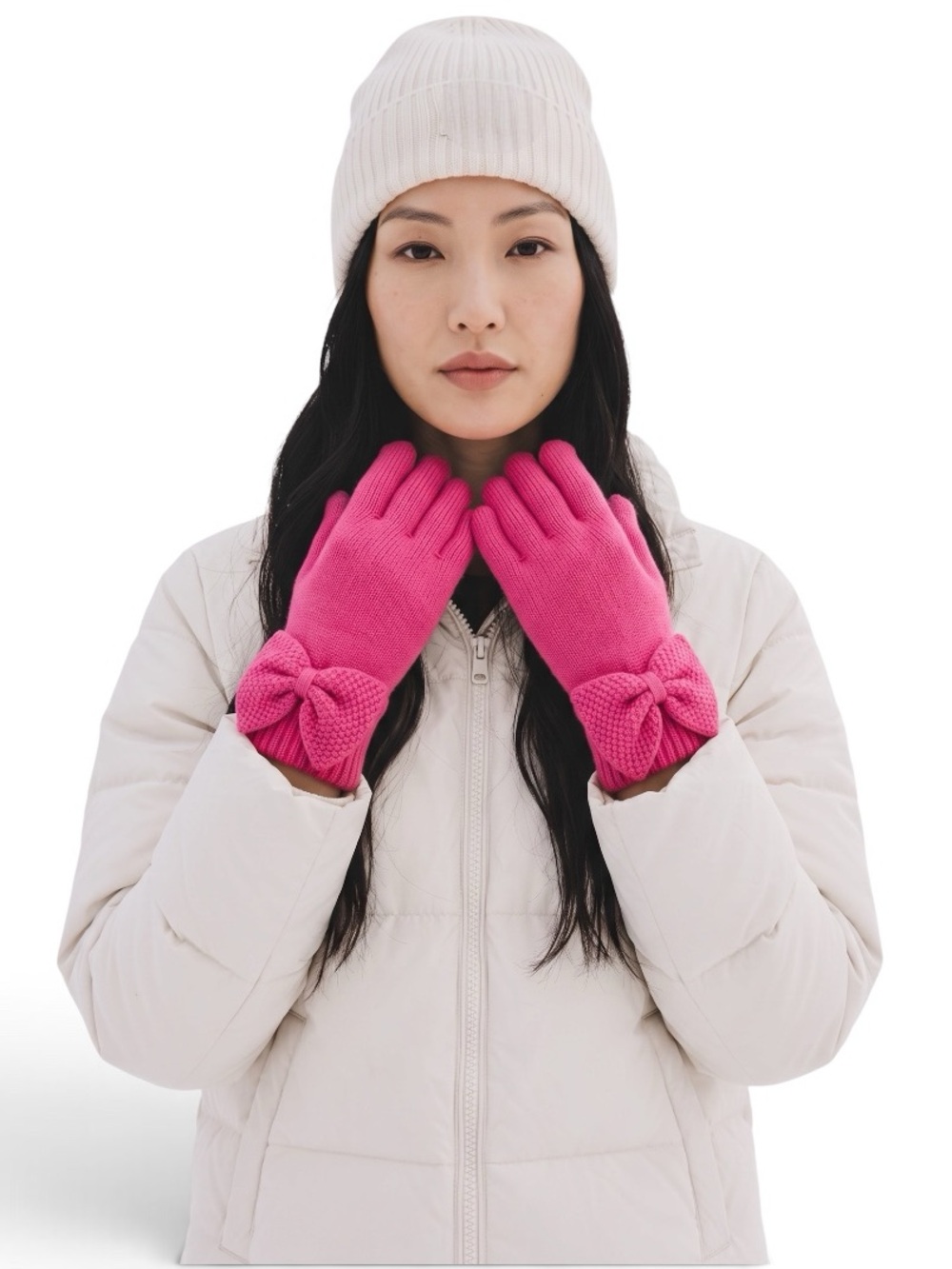 NWT UGG Bow Wool Blend Knit Tech Touch Gloves French Pink One Size